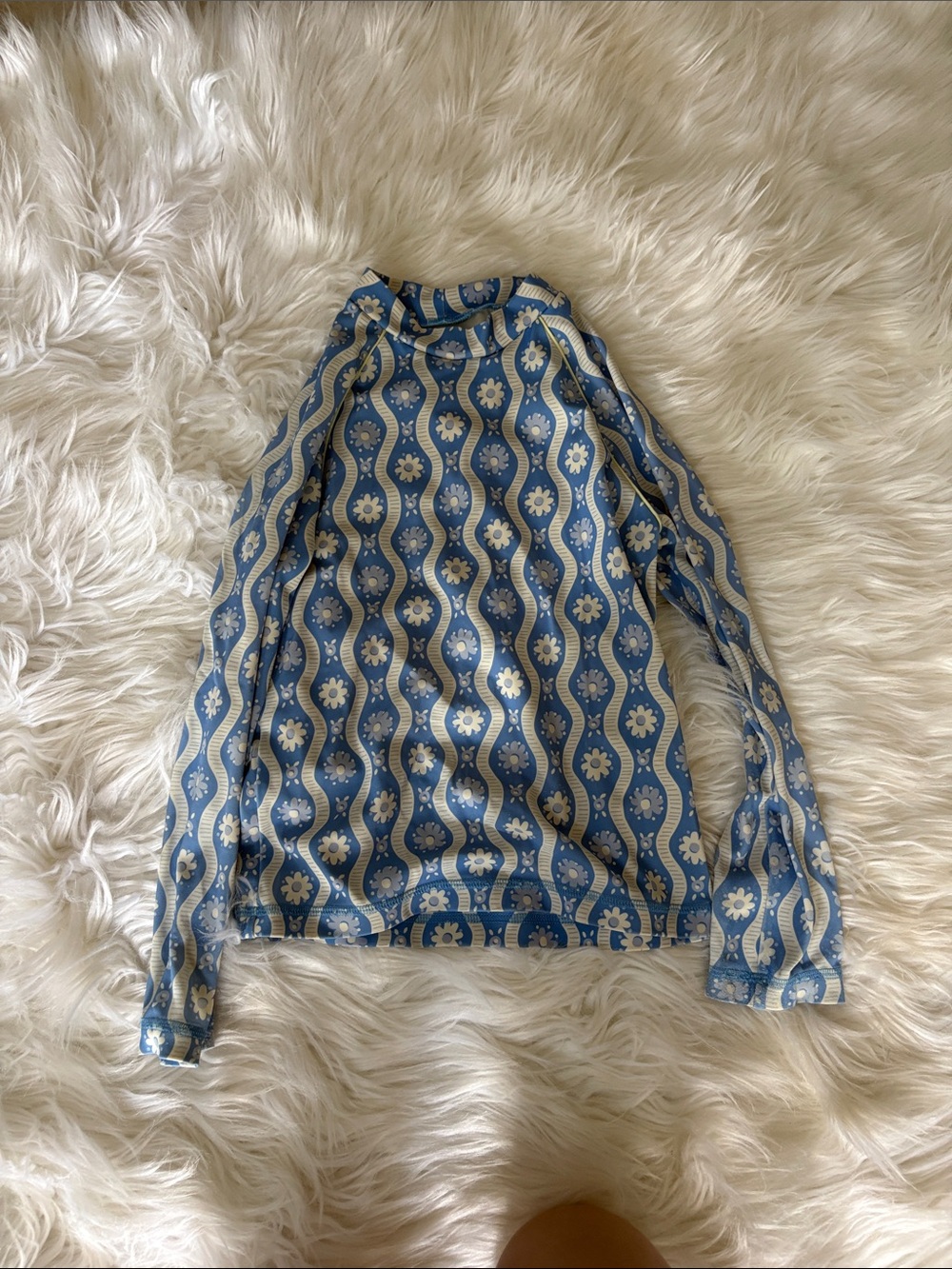 Boden Blue and Cream Retro Wave Floral Rashguard